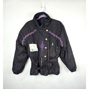 Vintage Snuggler Jacket Women's 8 Black Y2K Ski Snow Gear Closing Day Aztec 90's